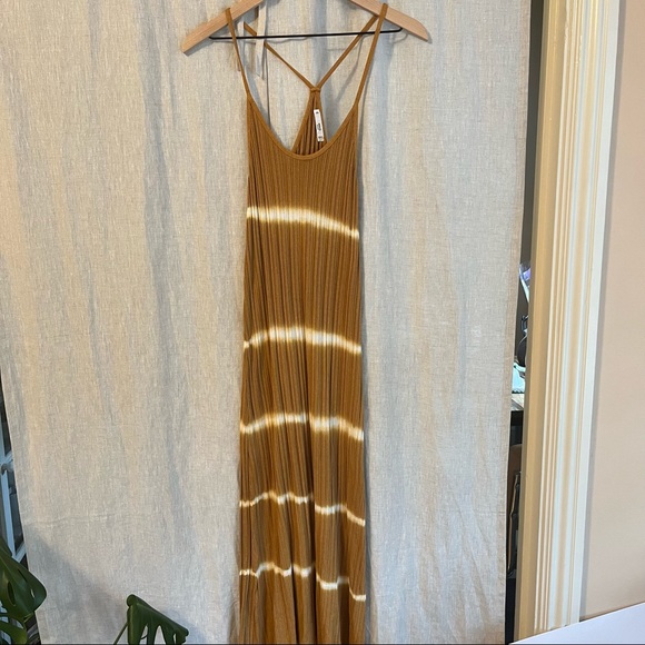 Mango Tie Dye Knit Maxi Dress Mustard Yellow Racerback - Picture 3 of 3